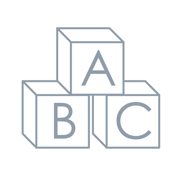 Illustration of Alphabet Blocks A, B, C stacked in a triangle