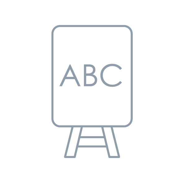 Illustration of an easel with a board with "ABC" on it