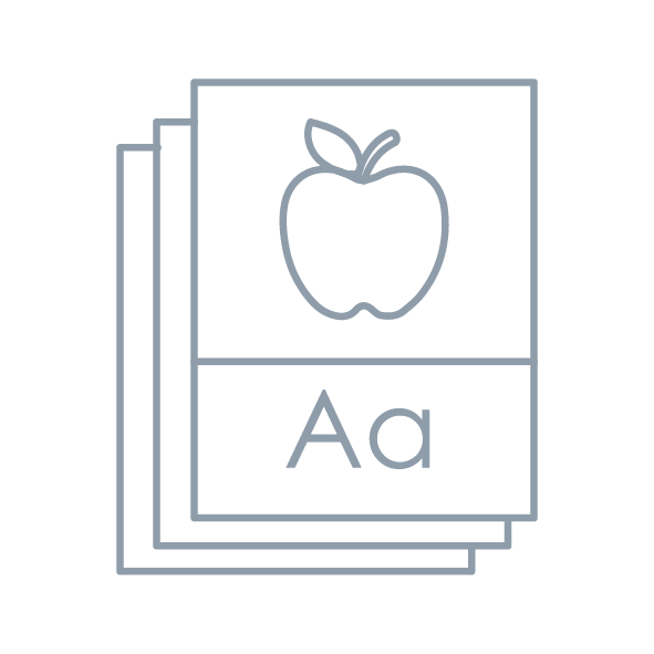 Flashcards with an apple and the letter "A"