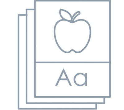 Stack of flashcards A is for Apple is on top